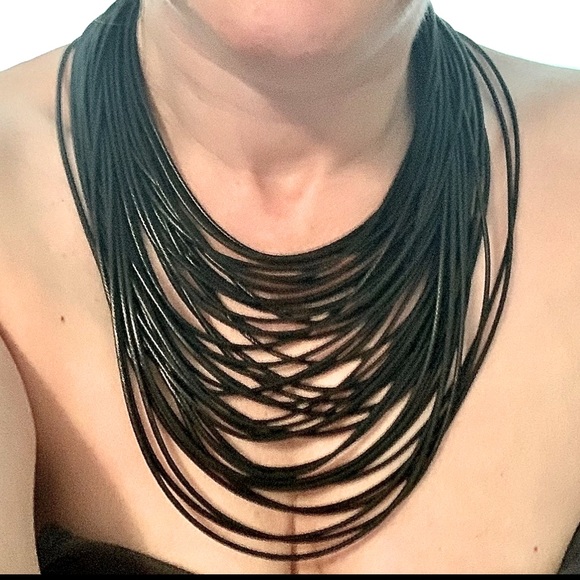 Unique Black Leather Necklace - Picture 1 of 5